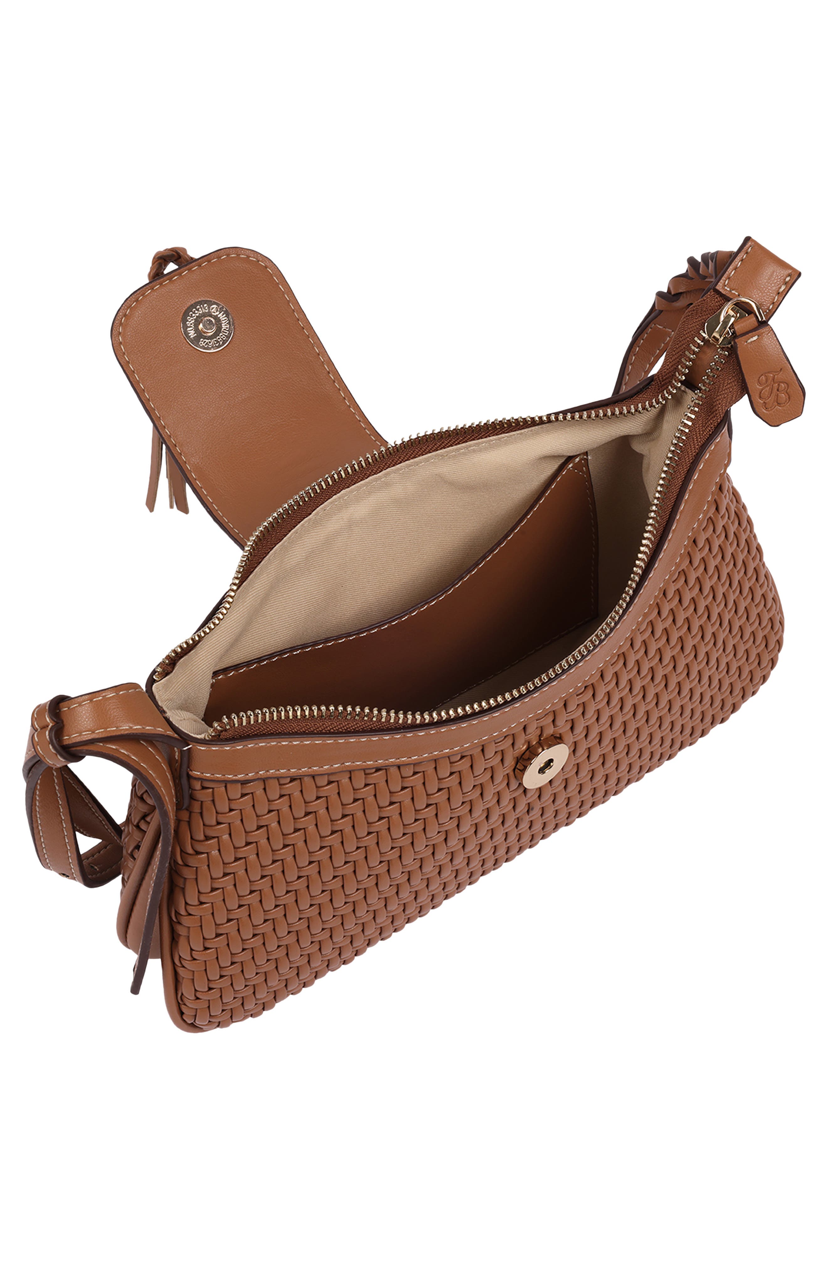 Tassel Tab Woven Faux Leather Shoulder Bag, Alternate, color, NUTMEG