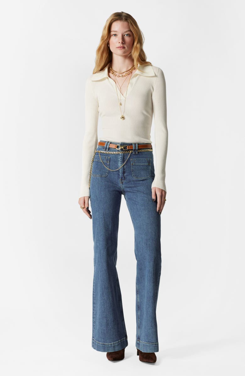 & Other Stories Ribbed Johnny Collar Long Sleeve Polo, Alternate, color, 