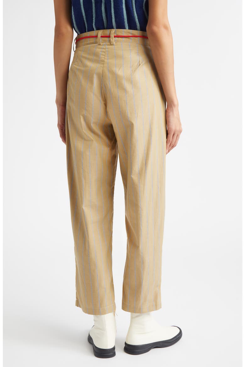 Shoelace Stripe Pleated Organic Cotton Straight Leg Pants, Alternate, color, MUD BROWN
