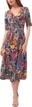 Chaus V-Neck Faux Wrap Midi Dress