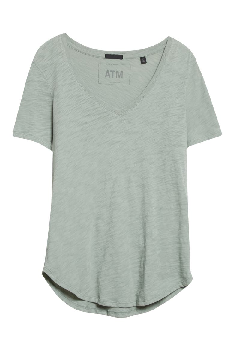 V-Neck Slub Cotton T-Shirt, Alternate, color, SURF GREEN
