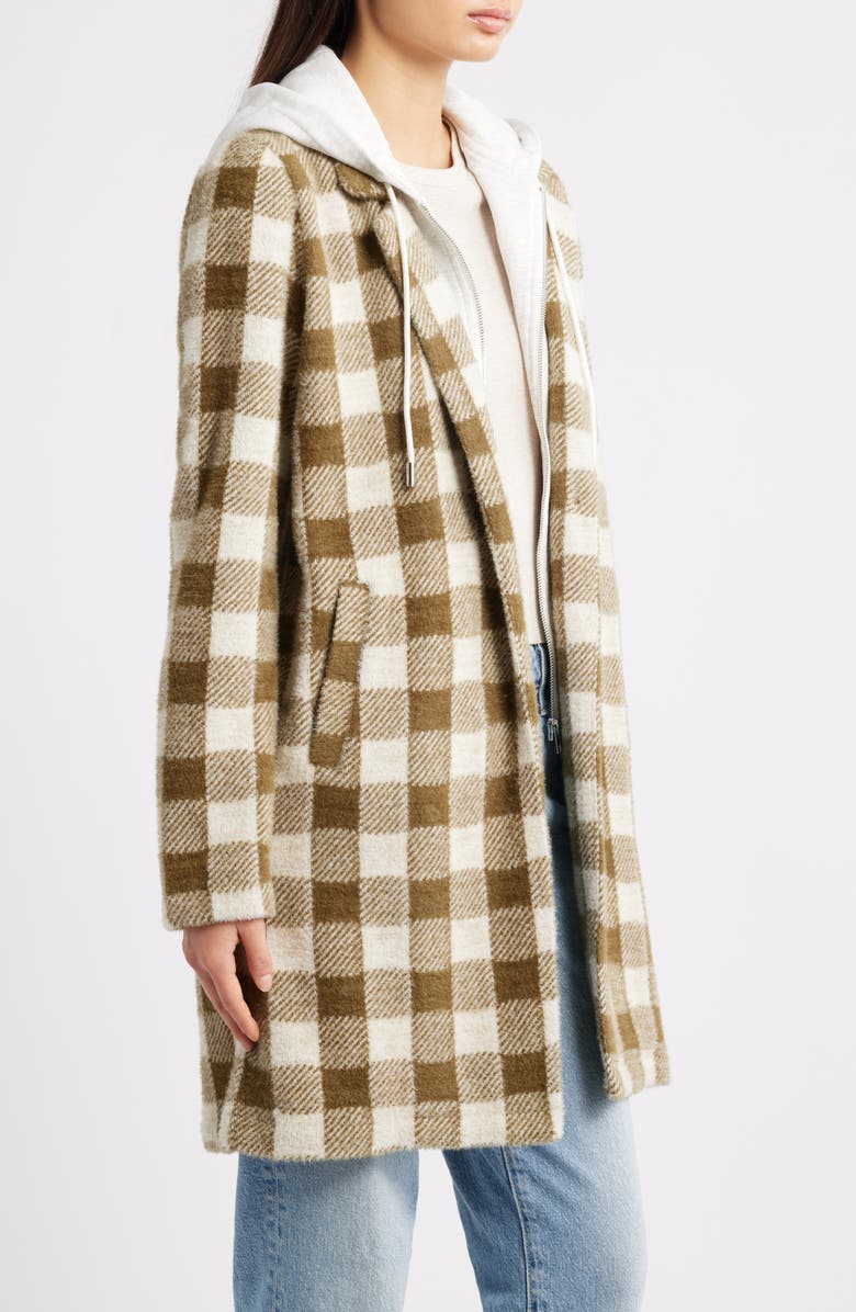 Thread & Supply Plaid Coat with Bib Hoodie, Alternate, color, White Sand Olive Plaid