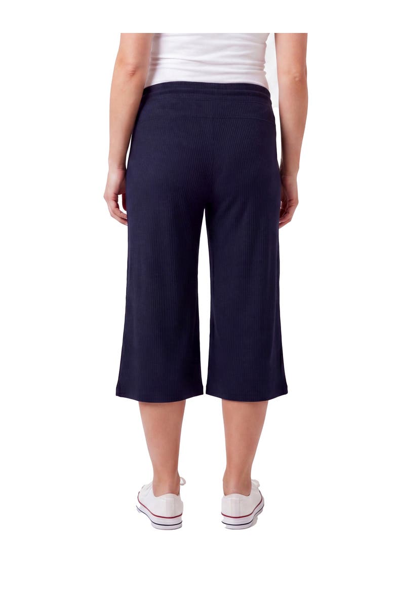 Maternity Basic Ribbed Knit Drawstring Flared Capri Pants, Alternate, color, Navy
