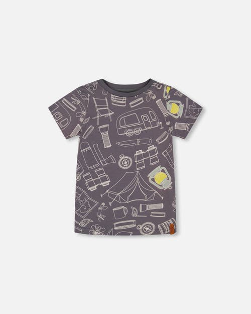 Deux Par Deux Little Boy's Printed Organic Cotton Tee Grayish Blue And Camping In Grayish Blue And Camping