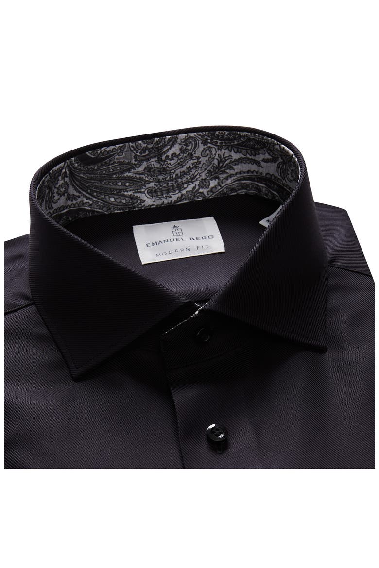 Modern Fit Solid Black Cotton Twill Dress Shirt, Alternate, color, BLACK