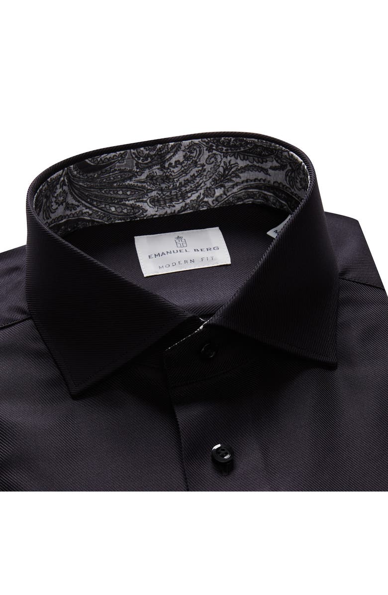 Emanuel Berg Modern Fit Solid Black Cotton Twill Dress Shirt, Alternate, color, 