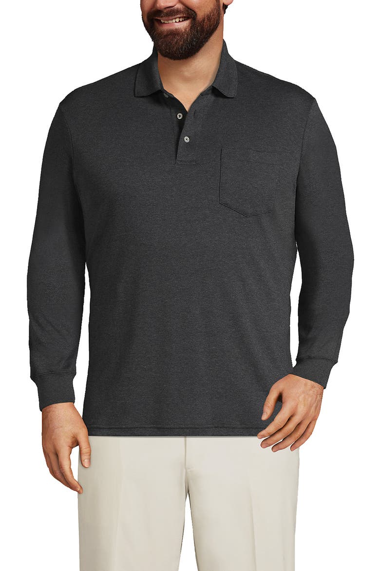 Long Sleeve Cotton Supima Polo Shirt with Pocket, Alternate, color, Dark Charcoal Heather