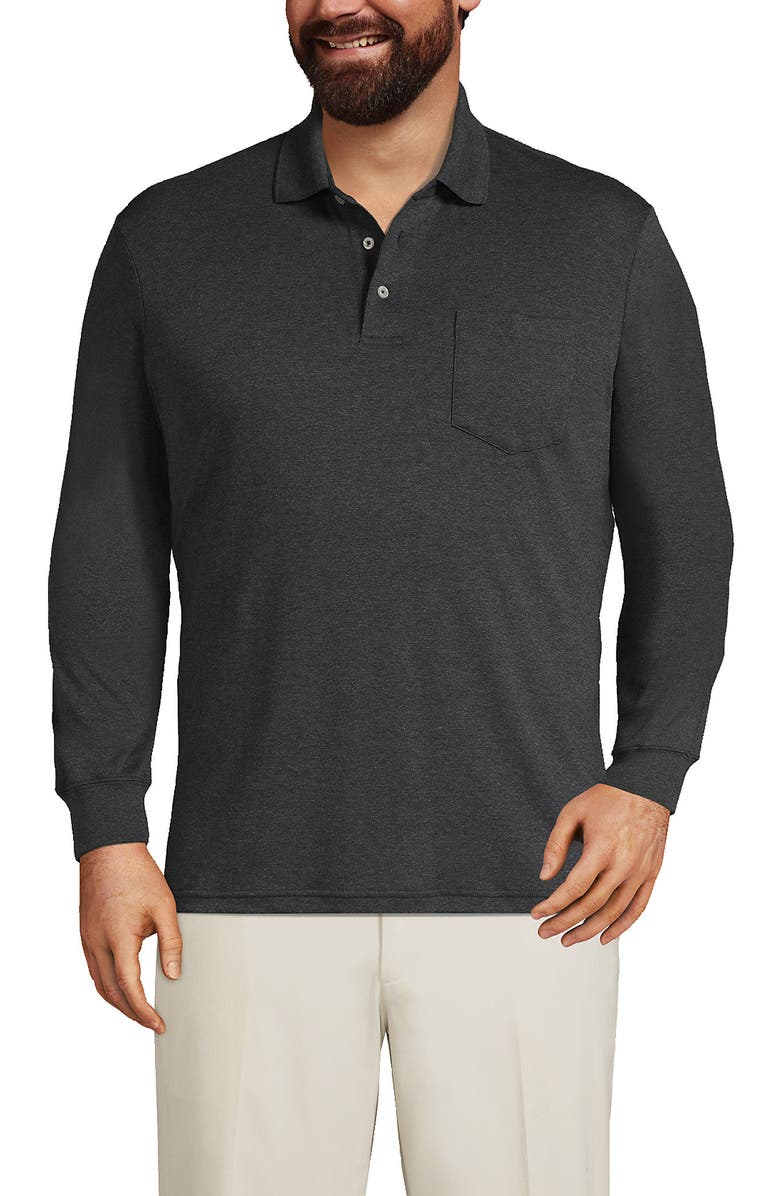 Lands' End Long Sleeve Cotton Supima Polo Shirt with Pocket, Alternate, color, Dark Charcoal Heather