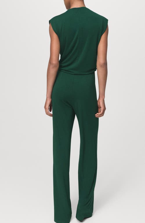 Mango Straight-fit Jumpsuit With Draped Neckline Dark Green In Green
