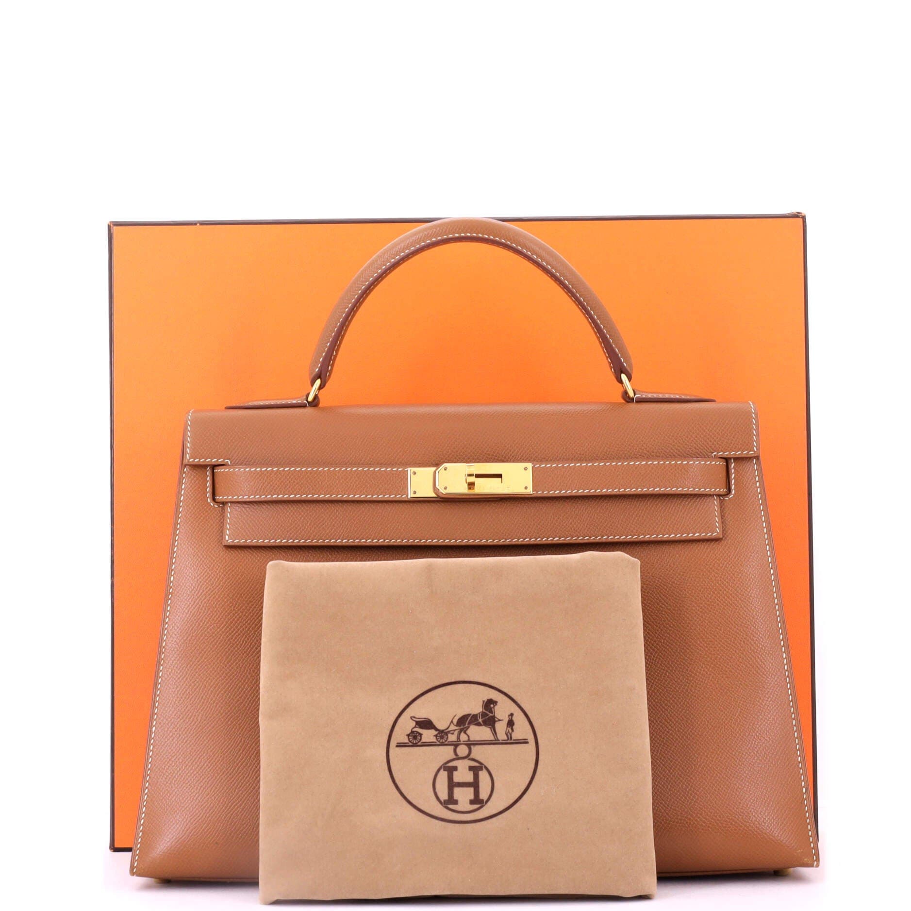 Pre-Owned Hermes Kelly Handbag Brown Courchevel with Gold Hardware 32, Alternate, color, 