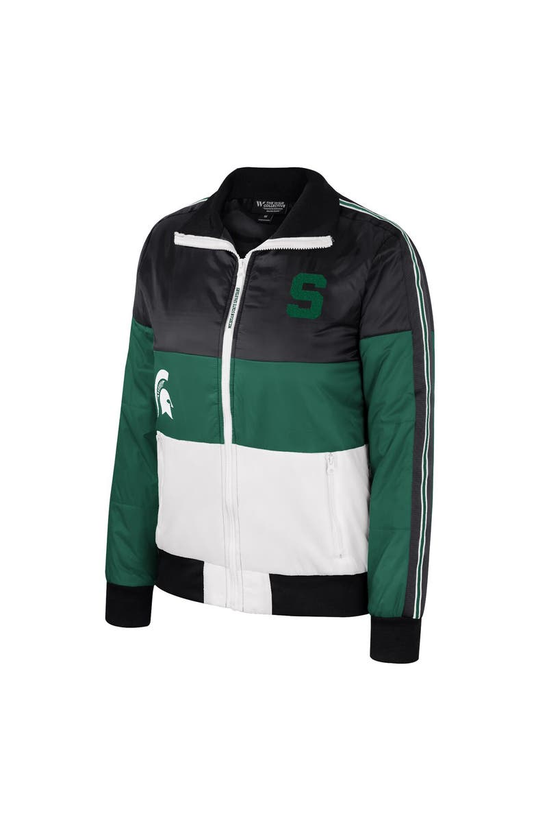 THE WILD COLLECTIVE Women's The Wild Collective Green Michigan State Spartans Color-Block Puffer Full-Zip Jacket, Alternate, color, Green