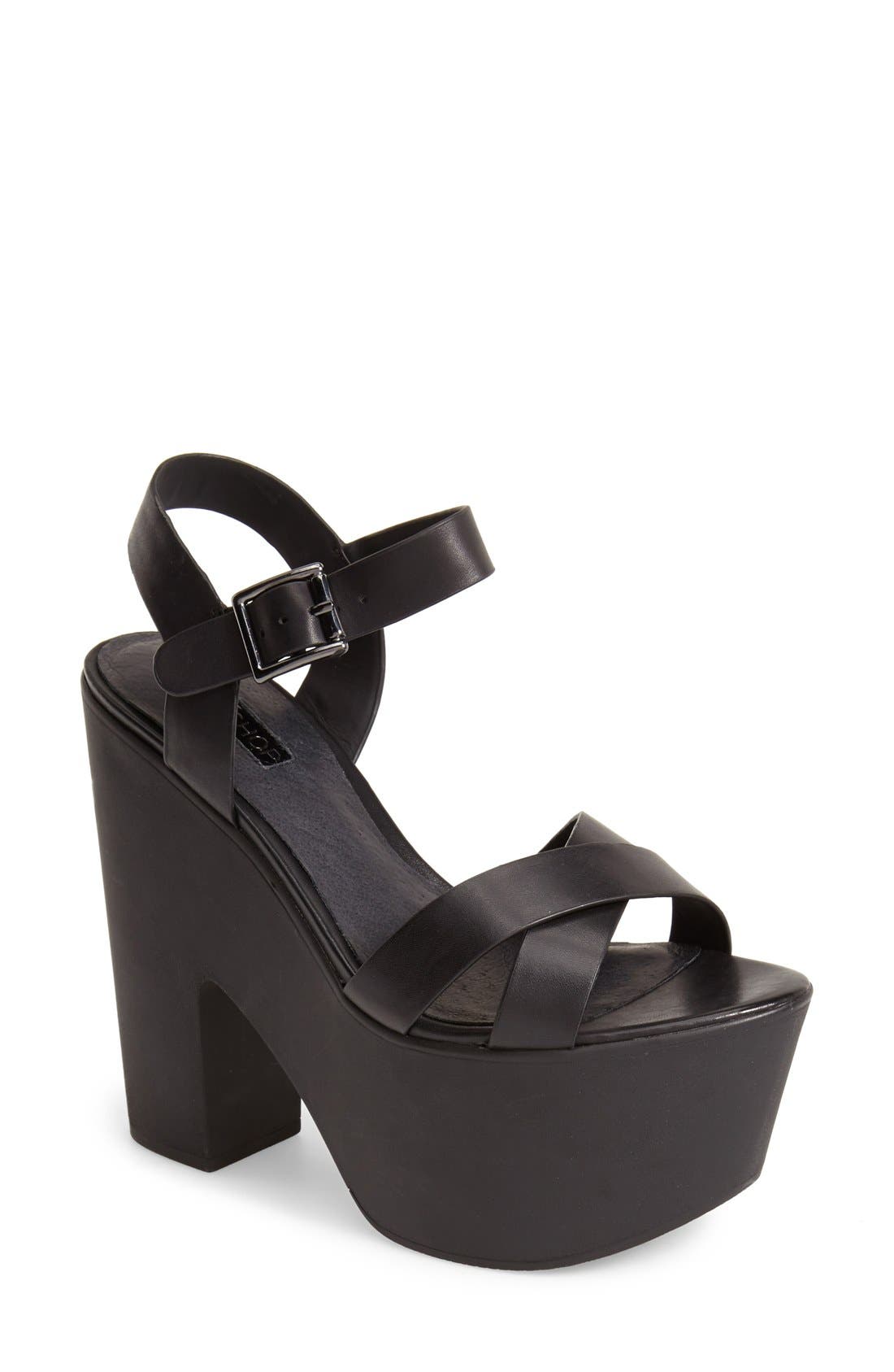 'Launch' Ankle Strap Platform Sandal, Main, color, BLACK