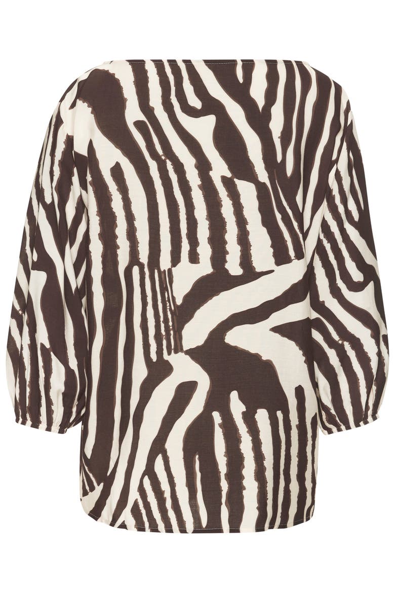 Boat Neck Balloon Sleeve Blouse, Alternate, color, Ivory & Brown