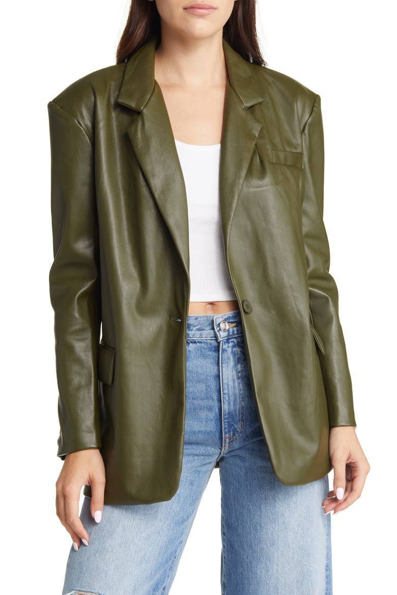 Oversize One-Button Faux Leather Blazer, Main, color, MONEY MAKER