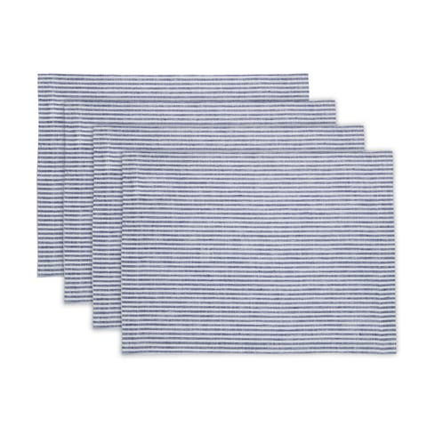 Linen Placemats Set of 4, 14 x 19 Inch for Dining Table, Holiday and Everyday Table Decor - Narrow Stripe