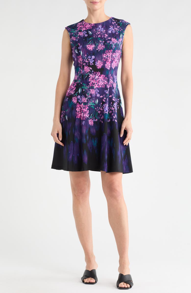 Connected Apparel Floral Sleeveless A-Line Dress, Main, color, Purple