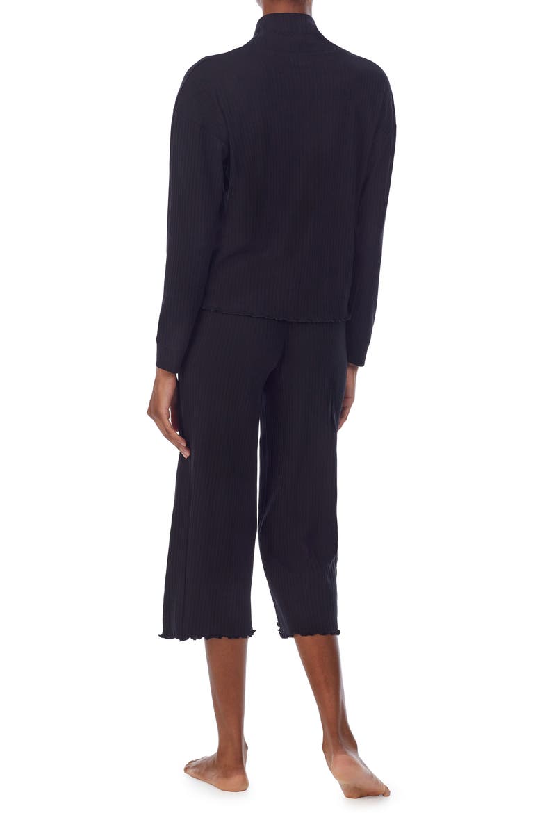Rib Mock Neck Crop Pajamas, Alternate, color, BLACK