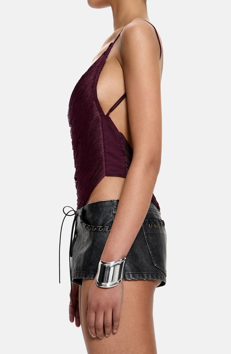 JADED LONDON Fringe Open Back Crop Top, Alternate, color, Burgundy
