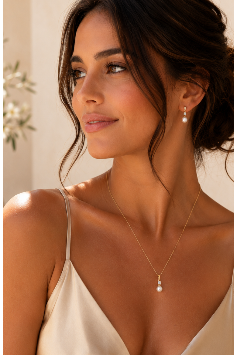 Pear Cut Cubic Zirconia Faux Pearl Drop Earrings, Alternate, color, Gold