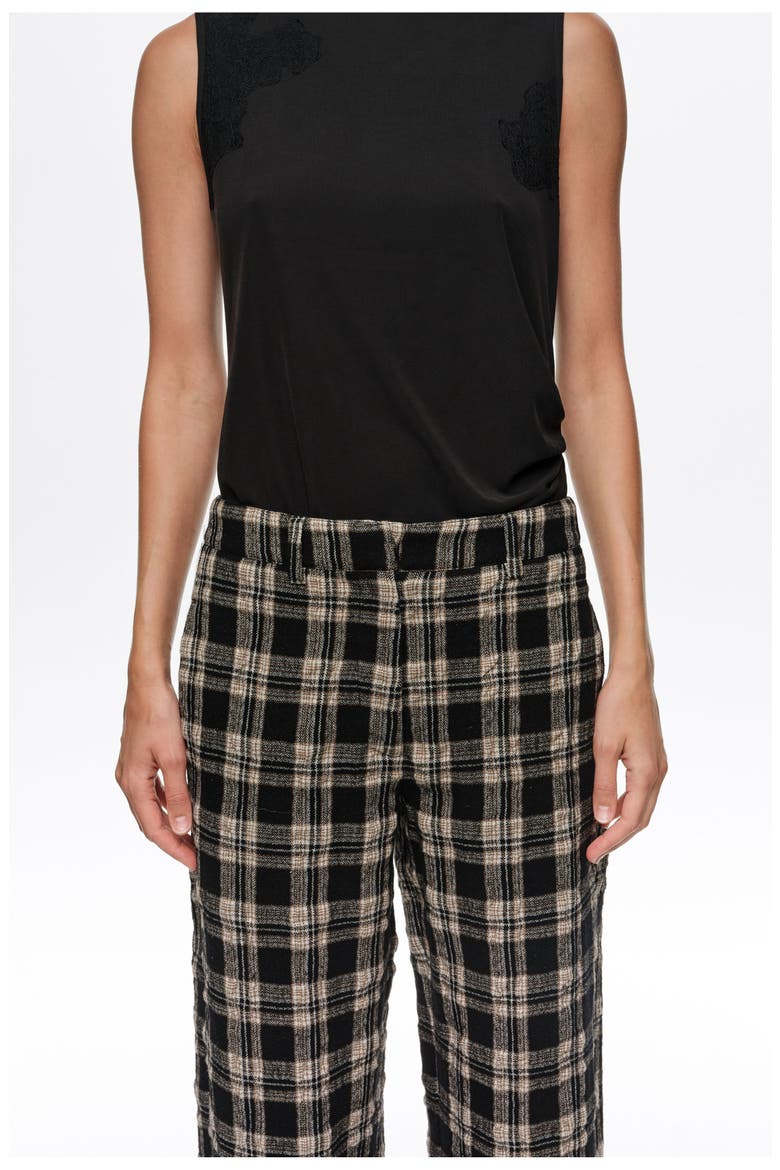 Checked Barrel-Leg Trousers, Alternate, color, BLACK
