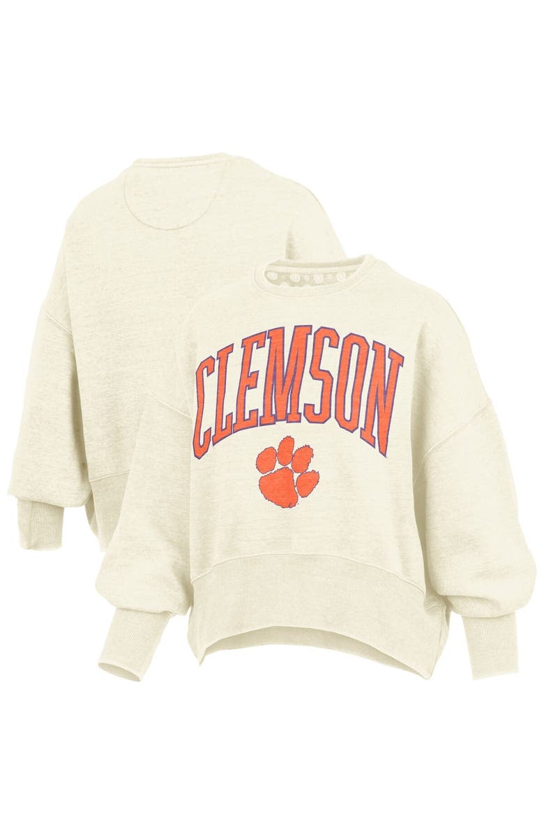 PRESSBOX Women's Pressbox Natural Clemson Tigers Oversized Waist-Length Crewneck Sweatshirt, Main, color, Natural