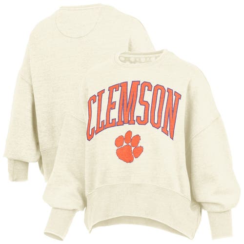 Pressbox Natural Clemson Tigers Oversized Waist-length Crewneck Sweatshirt In Neutral