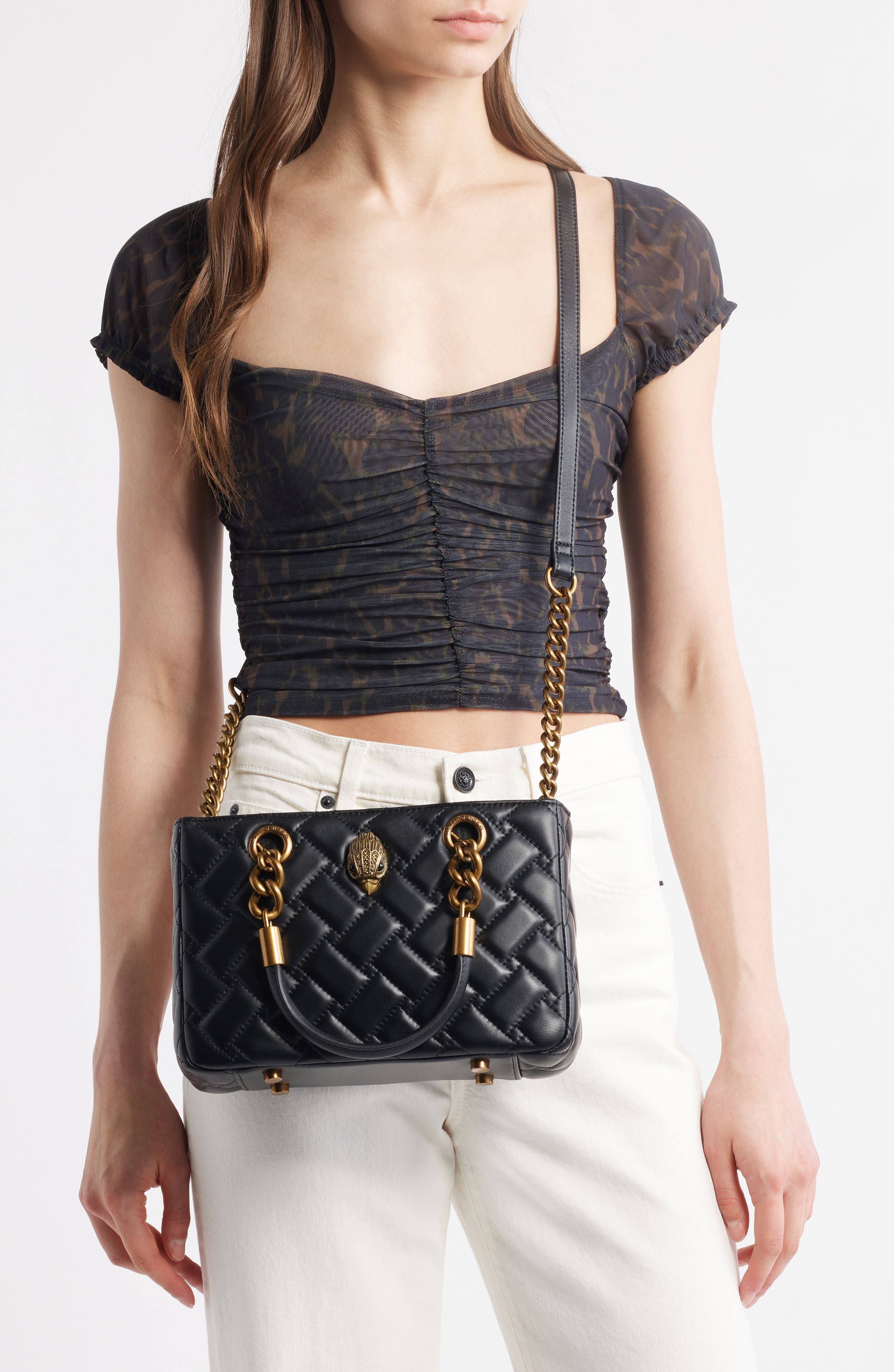 Kurt Geiger London Square Kensington Quilted Leather Top Handle Bag, Alternate, color, Black