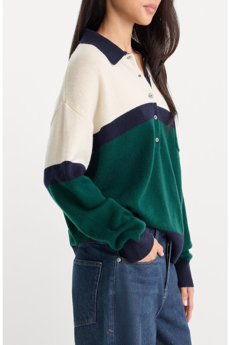 The Oversized Rugby Sweater, Alternate, color, FOREST BLOCKED STRIPE