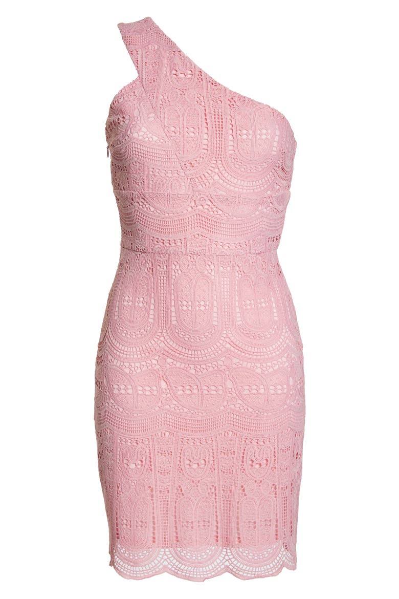 Grace One-Shoulder Lace Sheath Dress, Alternate, color, PINK