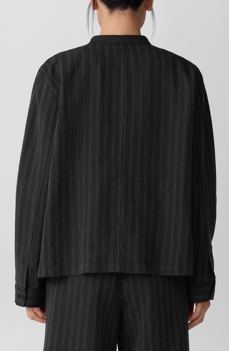 Eileen Fisher Stripe Mandarin Collar Stretch Organic Cotton Blend Shirt Jacket, Alternate, color, 