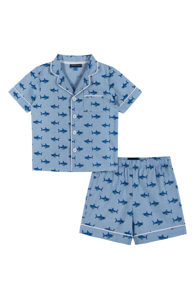 Andy & Evan Kids' Shark Print Cotton Two-Piece Short Pajamas, Main, color, 