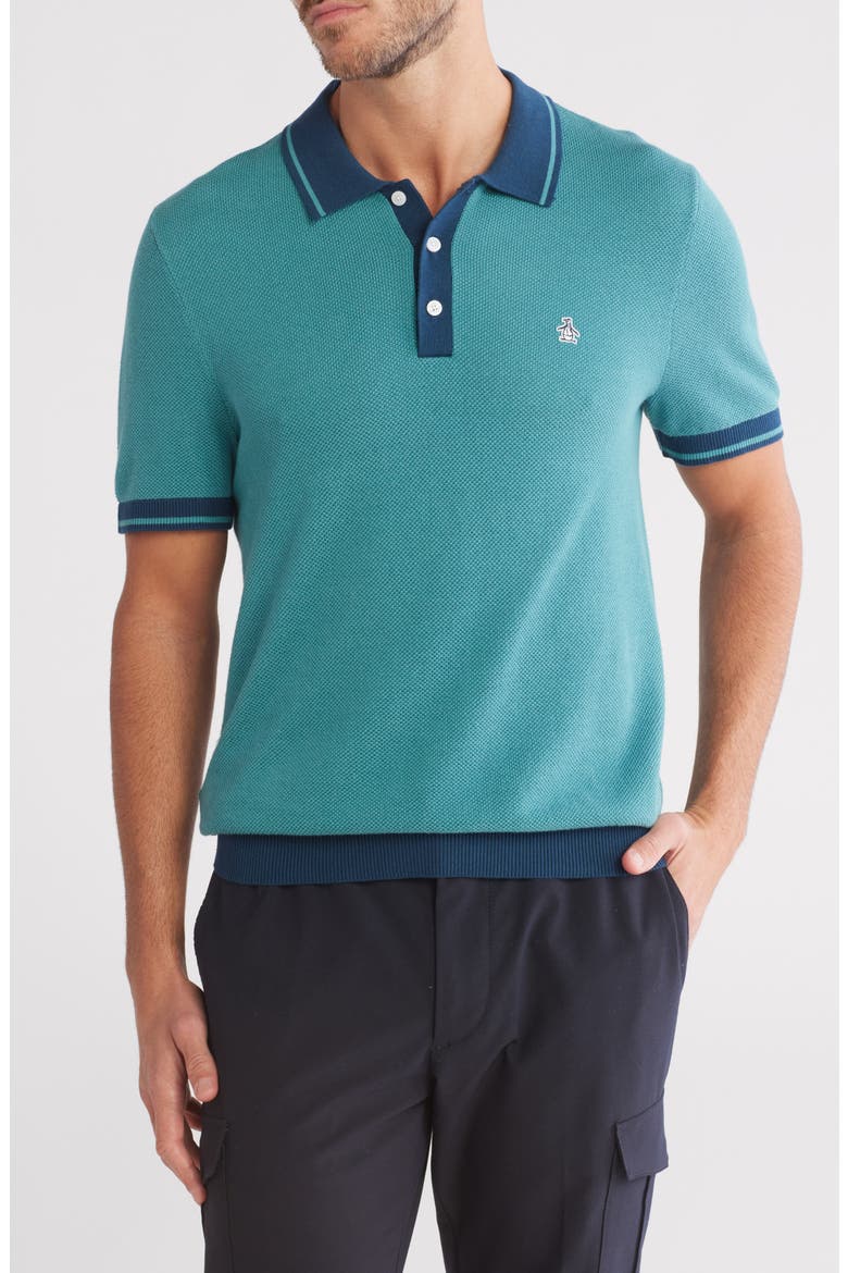 Honeycomb Textured Cotton Polo, Main, color, TEAL