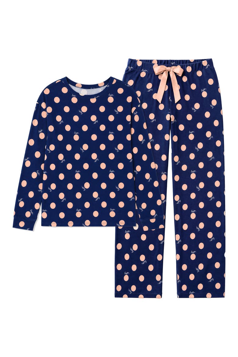 Soft Hacci Long Sleeve Henley Pajamas, Alternate, color, DOT FONT NORTH STAR