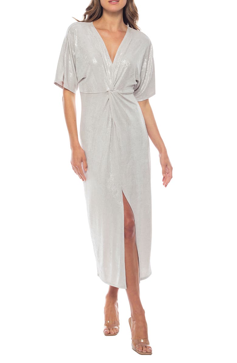 Marina Foil Rib Knot Cocktail Dress, Main, color, 