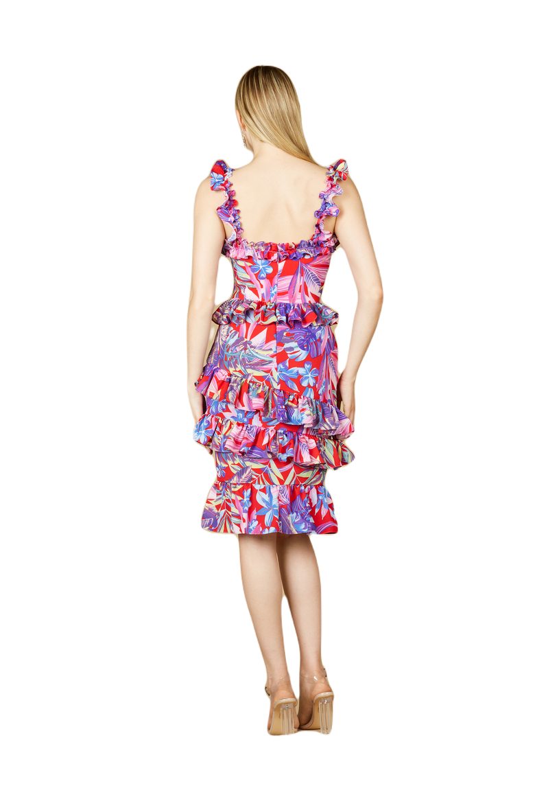 High Neck Printed Midi Dress, Alternate, color, Red