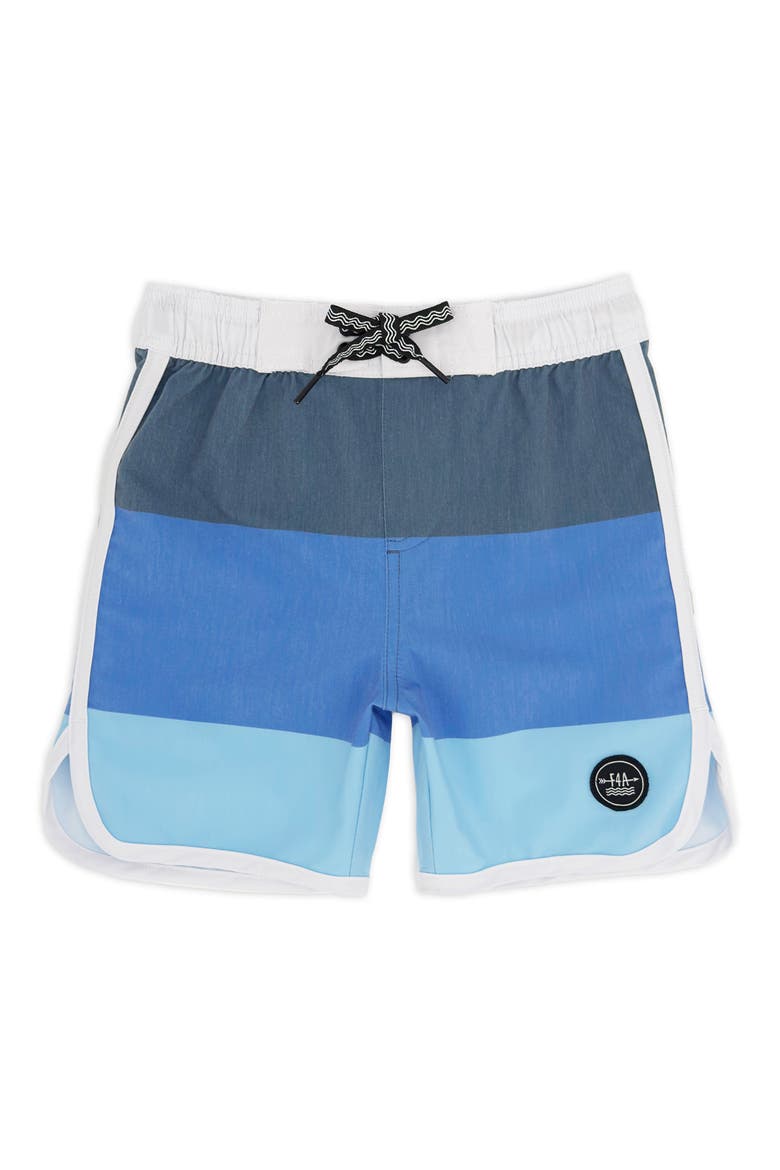 Kids' Colorblock Scallop Board Shorts, Main, color, NAVY