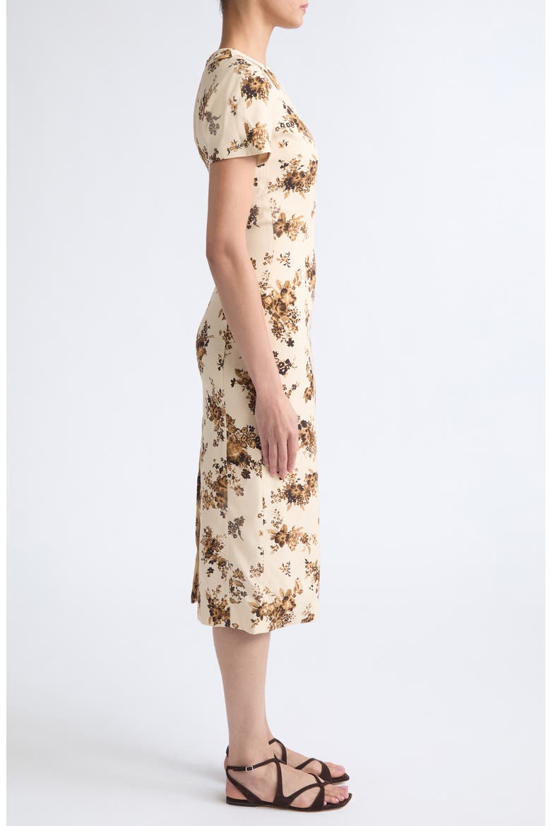 Envers Floral Satin Sheath Midi Dress, Alternate, color, PEONIA