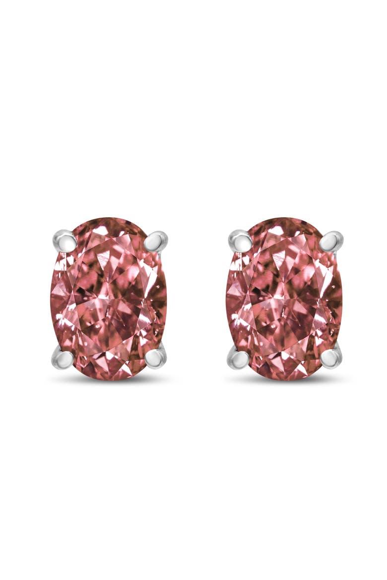 14K White Gold 1.0 Ct Lab Grown Pink Oval Diamond Solitaire Stud Earrings, Alternate, color, White