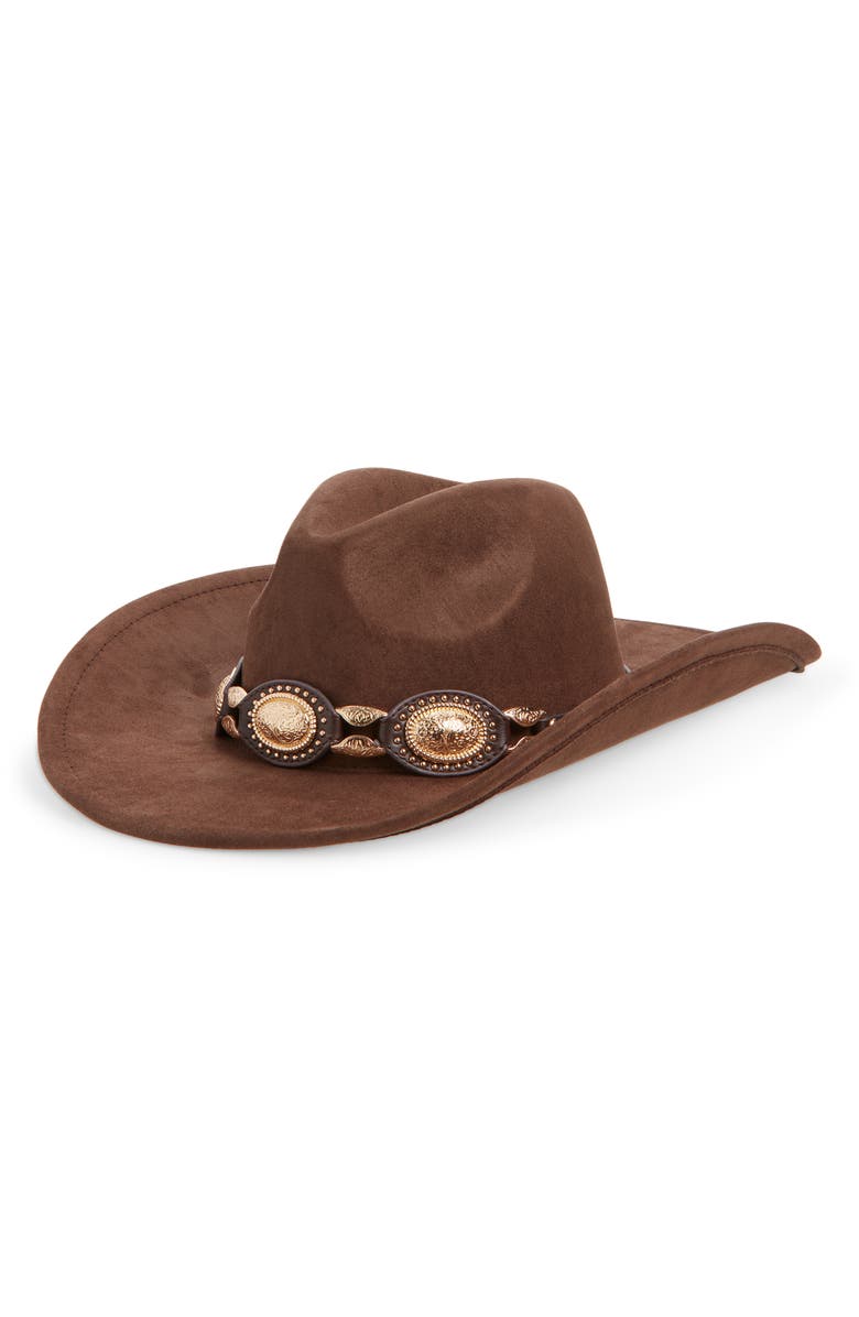 Tasha Western Cowboy Hat with Concho Leather Band, Main, color, Chocolate Brown