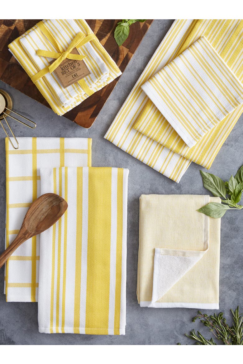 Yarrow Yellow Stripe Heavyweight Kitchen Set of 3, Alternate, color, Yarrow Yellow