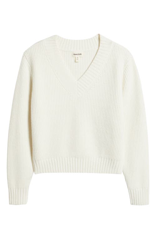 Open Edit Rib V-neck Sweater In White