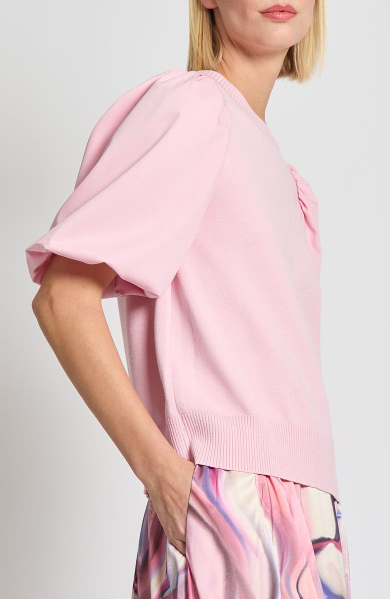 Misook Heritage Fit Mixed Media Puff Sleeve Top, Alternate, color, Soft Blush