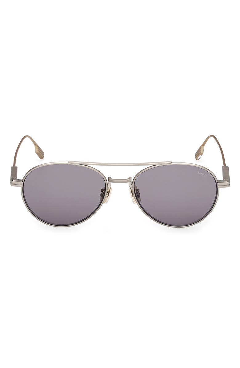 ZEGNA 55mm Pilot Sunglasses, Main, color, Matte Satin Palladium
