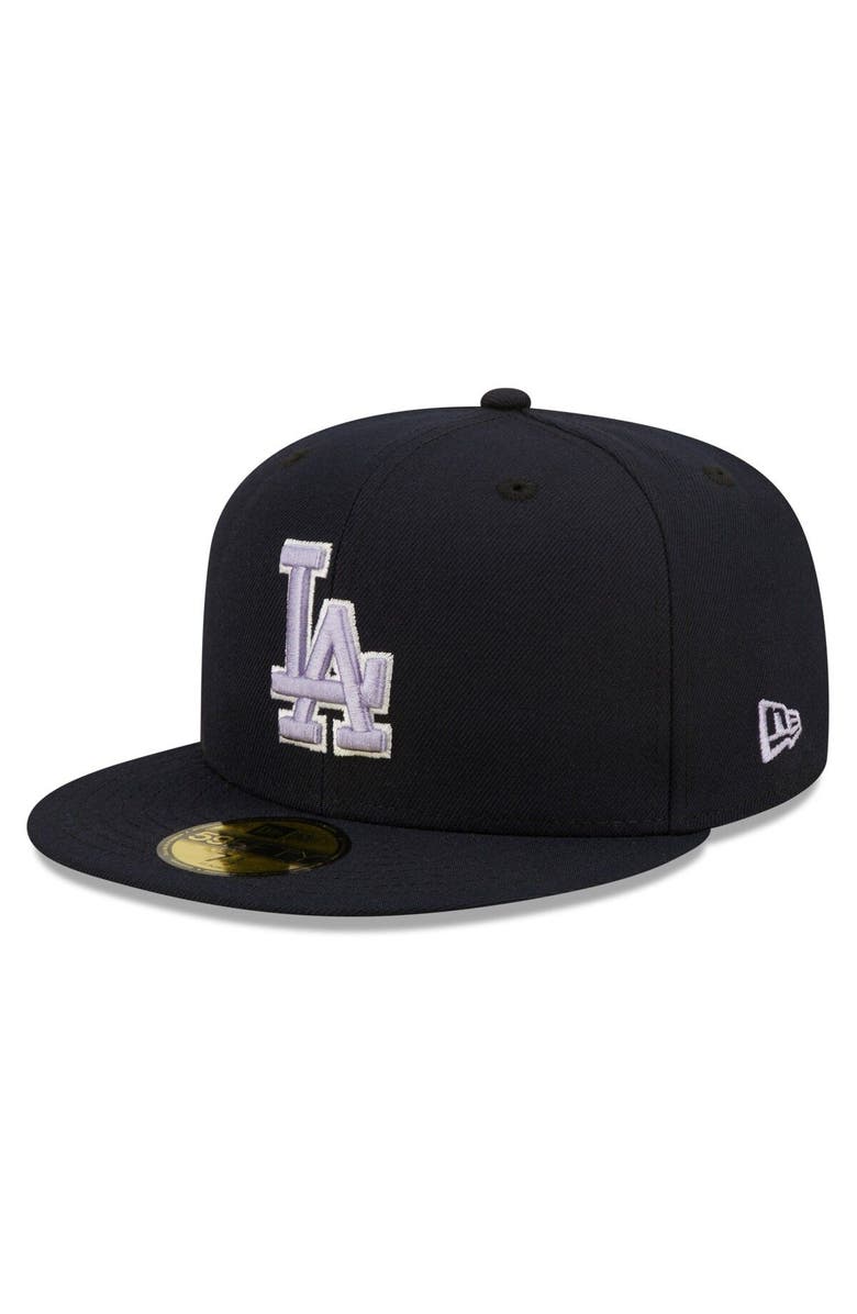 New Era Men's New Era Navy Los Angeles Dodgers 75th World Series Lavender Undervisor 59FIFTY Fitted Hat, Alternate, color,