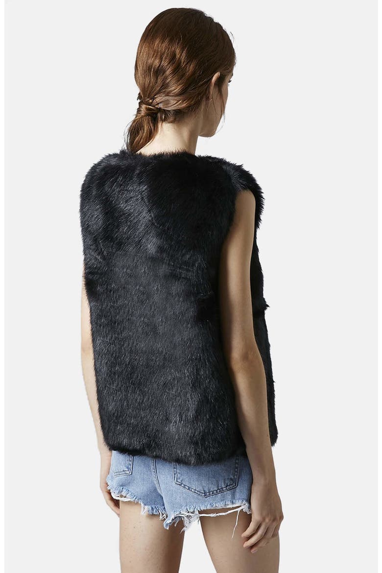 Faux Fur Gilet Vest, Alternate, color, BLACK