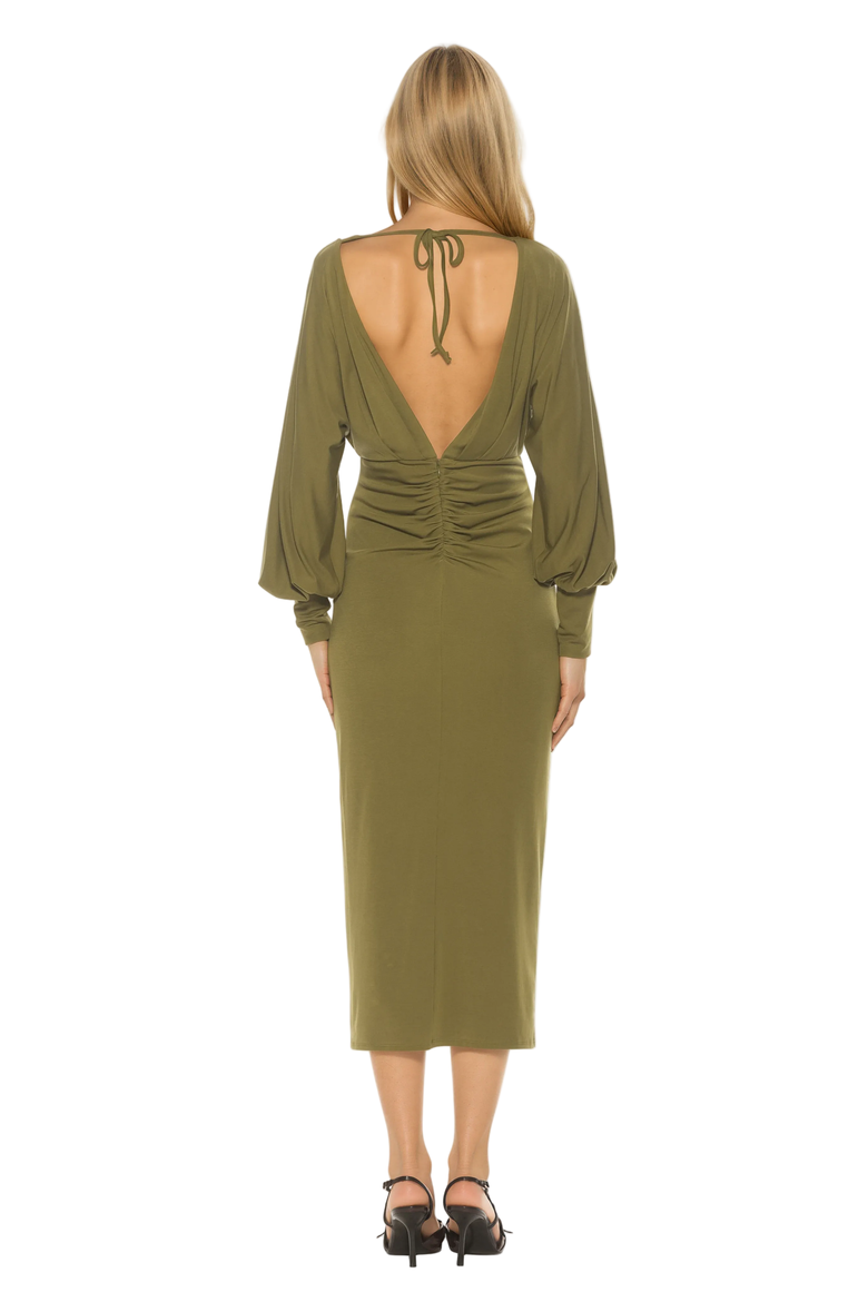 Uri Boatneck Dolman Sleeve Dress with V Back, Alternate, color, Sage