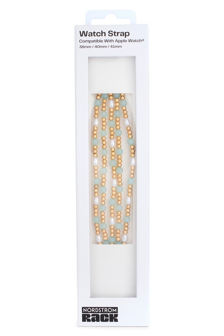 Bead & Faux Pearl Apple Watch® Watchband, Alternate, color, MINT- WHITE- GOLD