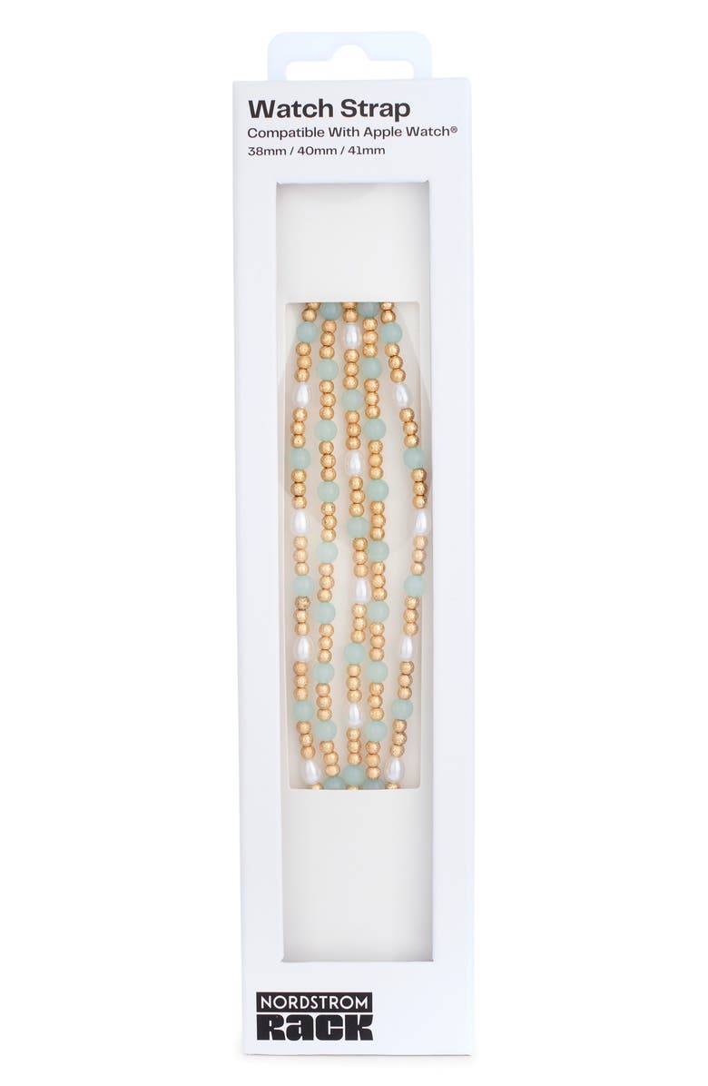 NORDSTROM RACK Bead & Faux Pearl Apple Watch<sup>®</sup> Watchband, Alternate, color, Mint- White- Gold