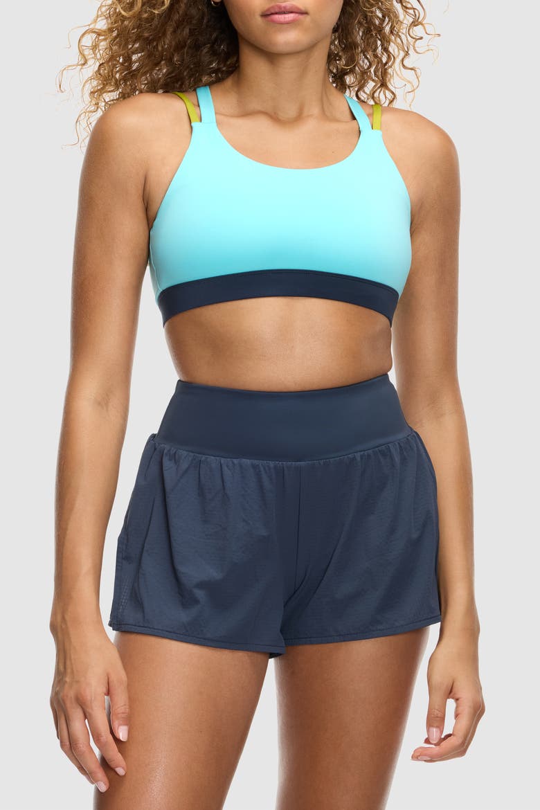 Endurance Light Strappy Fashion Bra, Alternate, color, AQUA SKY