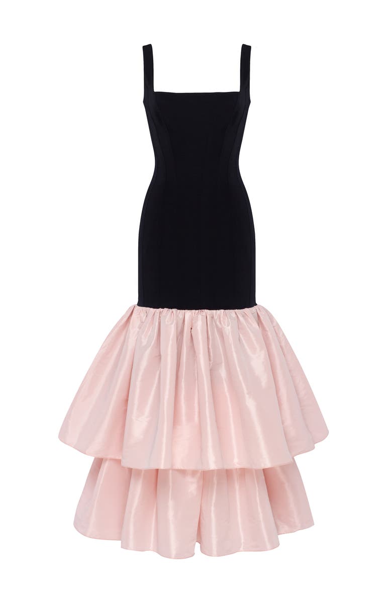 Milla Fitted Formal Occasion Maxi Dress with Tiered Puffy Skirt, Alternate, color, Black&Pink